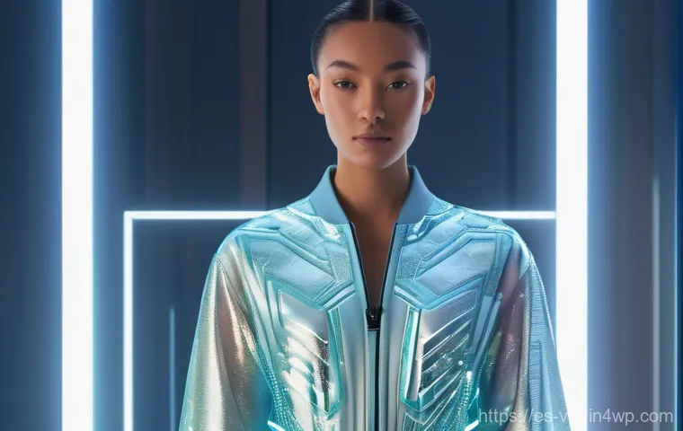 디지털 패션의 윤리적 고려사항 - Prompt 1: Futuristic Digital Fashion Showcase**