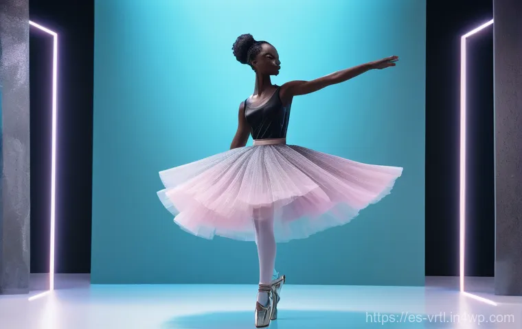 가상 의류 아이템의 디자인 트렌드 - **Prompt:** A futuristic, elegant female avatar confidently walking on a holographic runway within a...