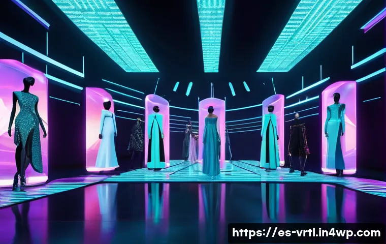 가상 의류 아이템의 시장 수요 - **A high-fashion digital runway show in a futuristic metaverse city.** Focus on diverse, stylized av...