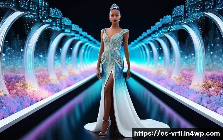 가상 의류 아이템의 고급화 트렌드 - A hyper-realistic 3D rendering of an elegant female avatar in her early twenties, fully dressed in a...