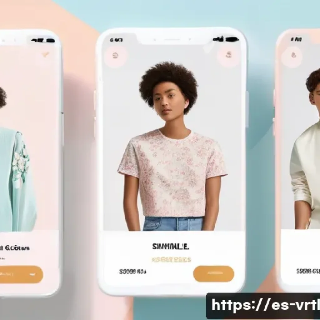 가상 의류 아이템의 데이터 분석 활용 - A modern digital fashion boutique interface showcasing personalized virtual clothing recommendations...