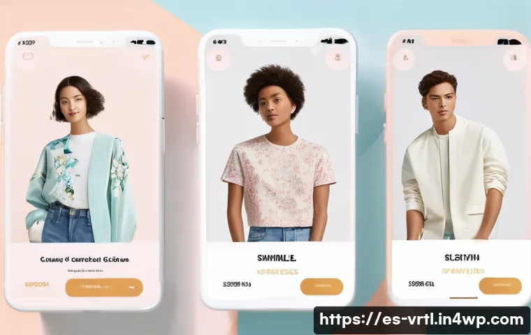 가상 의류 아이템의 데이터 분석 활용 - A modern digital fashion boutique interface showcasing personalized virtual clothing recommendations...